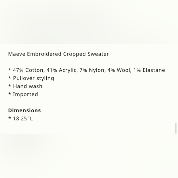 Anthropologie Maeve Embroidered Flowers Cropped Sweater Size Medium NWT - Picture 6 of 16